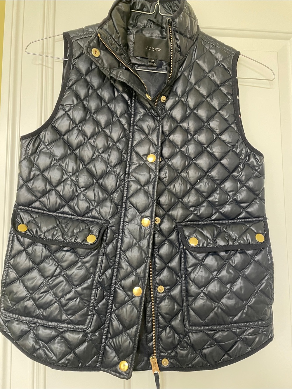 J. Crew Quilted Navy Vest with Gold-Tone Hardware